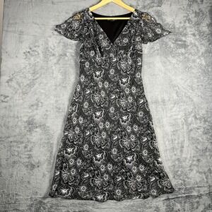 Faith Passion A Line Dress Womens 10 Black White Floral Surplice V Neck H631025V